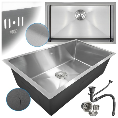 ZLEW KUCHENNY ZLEWOZMYWAK JEDNOKOMOROWY STALOWY INOX RODOS-CH-74X47 SYFON UCHWYTY