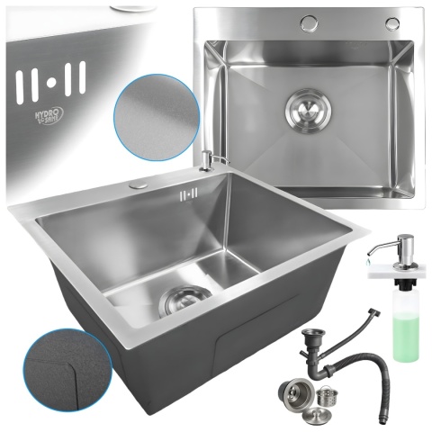 ZLEW KUCHENNY ZLEWOZMYWAK JEDNOKOMOROWY STALOWY INOX TONGA-CH-50X45 DOZOWNIK SYFON UCHWYTY