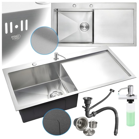 ZLEW KUCHENNY ZLEWOZMYWAK JEDNOKOMOROWY Z OCIEKACZEM STALOWY INOX MILOS-CH-78X48 DOZOWNIK SYFON UCHWYTY