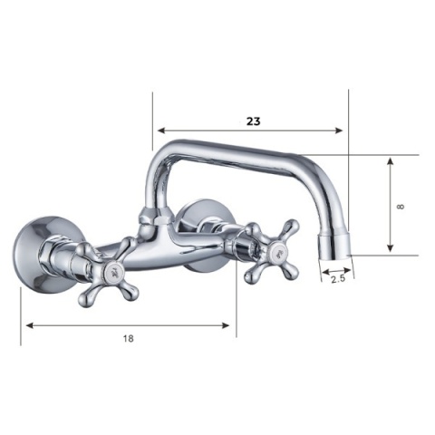 BATERIA KUCHENNA ŚCIENNA OBROTOWA DŁUGA WYLEWKA KRAN RETRO FLORA ZŁOTA