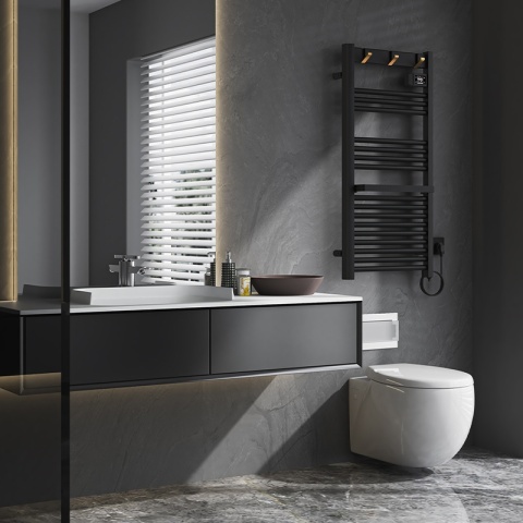 GRZEJNIK ŁAZIENKOWY ELEKTRYCZNY ALUMINIOWY DRABINKA ECO 500W Z WIESZAKAMI