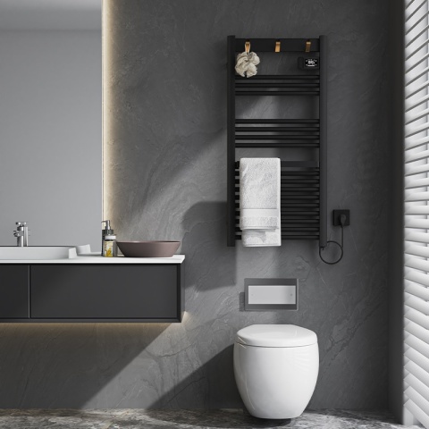 GRZEJNIK ŁAZIENKOWY ELEKTRYCZNY ALUMINIOWY DRABINKA ECO 500W Z WIESZAKAMI