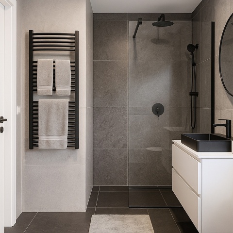 GRZEJNIK ŁAZIENKOWY ŚCIENNY PIONOWY WODNY DRABINKA 120x50 CORSO-BL-4 CZARNY