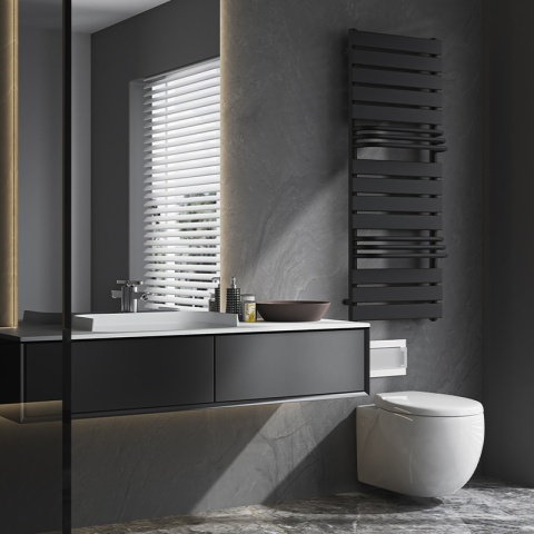 GRZEJNIK ŁAZIENKOWY ŚCIENNY PIONOWY WODNY DRABINKA 128x50 FUEGO-BL CZARNY