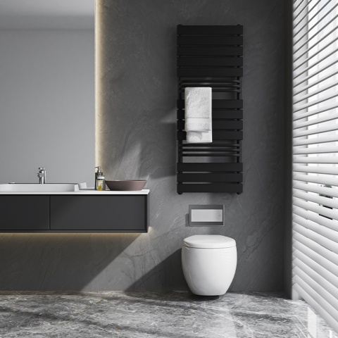 GRZEJNIK ŁAZIENKOWY ŚCIENNY PIONOWY WODNY DRABINKA 128x50 FUEGO-BL CZARNY