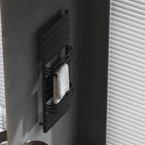 GRZEJNIK ŁAZIENKOWY ŚCIENNY PIONOWY WODNY DRABINKA 128x50 FUEGO-BL CZARNY