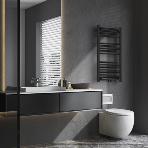 GRZEJNIK ŁAZIENKOWY ŚCIENNY PIONOWY WODNY DRABINKA 90x50 CORSO-BL-2 CZARNY