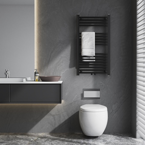 GRZEJNIK ŁAZIENKOWY ŚCIENNY PIONOWY WODNY DRABINKA 90x50 CORSO-BL-2 CZARNY