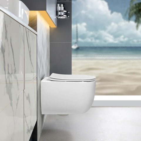 MISKA WC WISZĄCA TORNADO LAKE-WH-TR-03 BIAŁA DESKA WOLNOOPADAJĄCA DUROPLAST