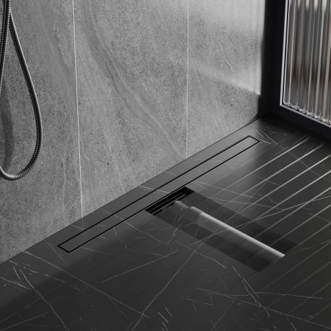 ODPŁYW LINIOWY 60 CM CZARNY NISKI SYFON WYSOKA PRZEPUSTOWOŚĆ DL01 FIX