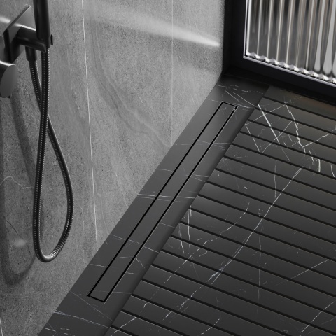 ODPŁYW LINIOWY 70 CM CZARNY NISKI SYFON WYSOKA PRZEPUSTOWOŚĆ DL01 FIX