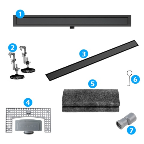 ODPŁYW LINIOWY 90 CM CZARNY NISKI SYFON WYSOKA PRZEPUSTOWOŚĆ DL01 FIX