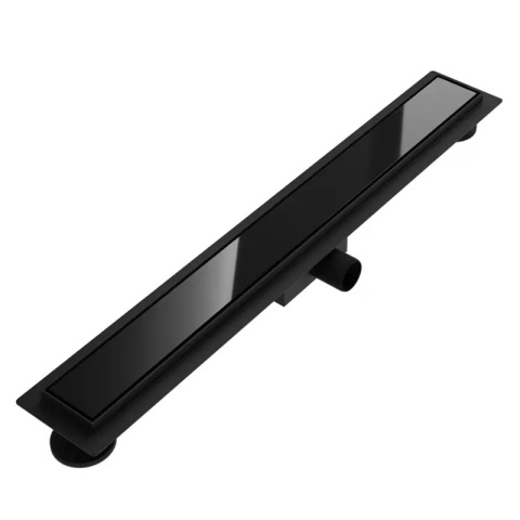 ODPŁYW LINIOWY 50 CM CZARNY NISKI SYFON WYSOKA PRZEPUSTOWOŚĆ DL01 GLASS