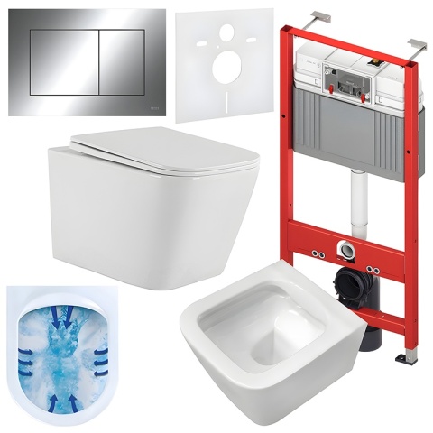 ZESTAW PODTYNKOWY WC STELAŻ TECE MISKA AQUA-WH-03 PRZYCISK TC-9240401 CHROM