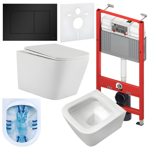 ZESTAW PODTYNKOWY WC STELAŻ TECE MISKA AQUA-WH-03 PRZYCISK TC-9240407 CZARNY MAT