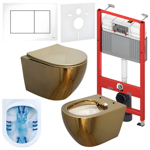 ZESTAW PODTYNKOWY WC STELAŻ TECE MISKA MIZU-GL-WH-RIM-03 PRZYCISK TC-9240400 BIAŁY POŁYSK