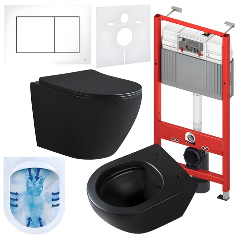 ZESTAW PODTYNKOWY WC STELAŻ TECE MISKA MIZU-MTB-RIM-03 PRZYCISK TC-9240400 BIAŁY POŁYSK