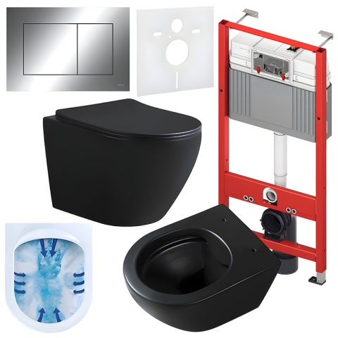 ZESTAW PODTYNKOWY WC STELAŻ TECE MISKA MIZU-MTB-RIM-03 PRZYCISK TC-9240401 CHROM