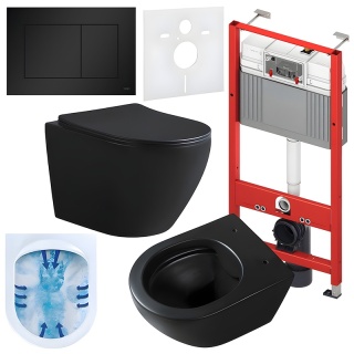 ZESTAW PODTYNKOWY WC STELAŻ TECE MISKA MIZU-MTB-RIM-03 PRZYCISK TC-9240407 CZARNY MAT