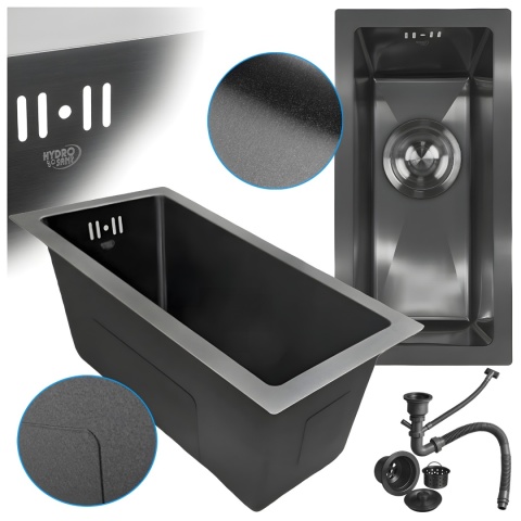 ZLEW KUCHENNY ZLEWOZMYWAK JEDNOKOMOROWY STALOWY GRAFITOWY RODOS-BL-44X22 SYFON UCHWYTY