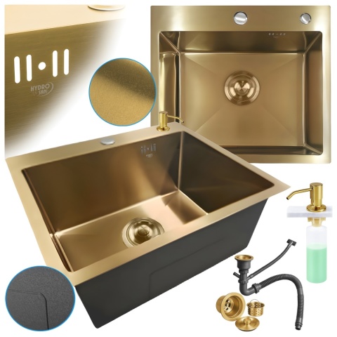 ZLEW KUCHENNY ZLEWOZMYWAK JEDNOKOMOROWY STALOWY ZŁOTY TONGA-GL-50X45 DOZOWNIK SYFON UCHWYTY