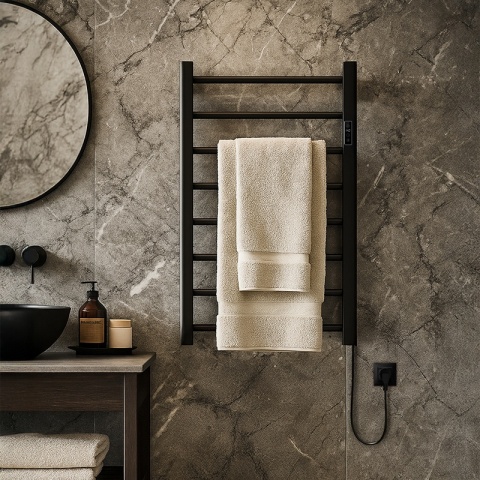 GRZEJNIK ŁAZIENKOWY ELEKTRYCZNY ENERGOOSZCZĘDNY DRABINKA 200W TAAL CZARNY