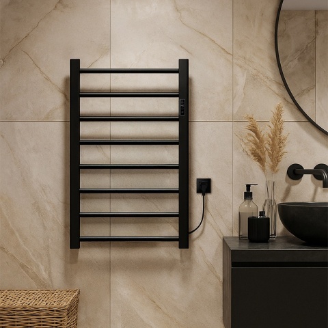 GRZEJNIK ŁAZIENKOWY ELEKTRYCZNY ENERGOOSZCZĘDNY DRABINKA 200W TAAL CZARNY