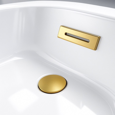 KOREK DO WANNY WOLNOSTOJĄCEJ Z PRZELEWEM MASKOWNICA ZŁOTY SZCZOTKOWANY