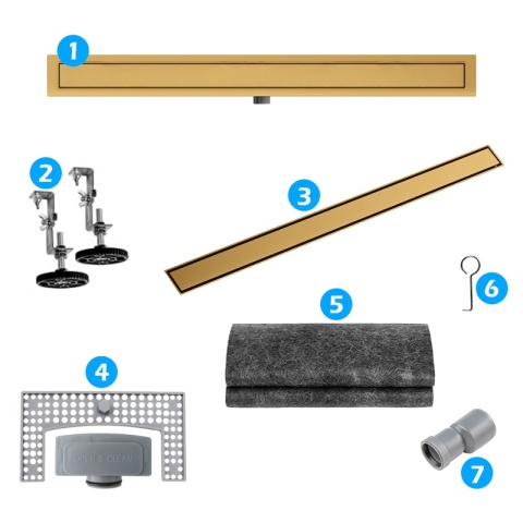 ODPŁYW LINIOWY 70 CM ZŁOTY NISKI SYFON WYSOKA PRZEPUSTOWOŚĆ DL01 FIX