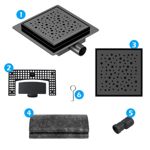 ODPŁYW LINIOWY KWADRATOWY 15x15 CM CZARNY WYSOKA PRZEPUSTOWOŚĆ DL06 WAVE