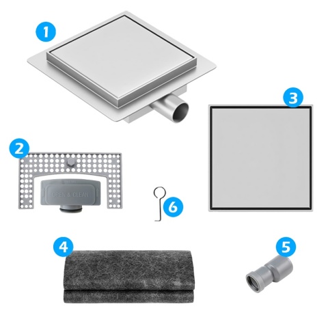 ODPŁYW LINIOWY KWADRATOWY 15x15 CM INOX WYSOKA PRZEPUSTOWOŚĆ DL06 FIX