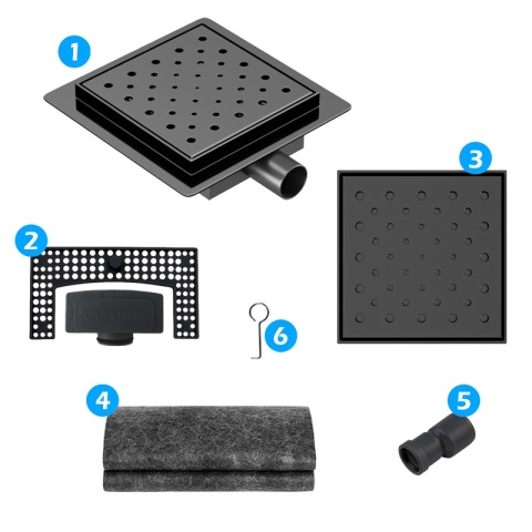 ODPŁYW LINIOWY KWADRATOWY 15x15 CM CZARNY WYSOKA PRZEPUSTOWOŚĆ DL06 CIRCLE