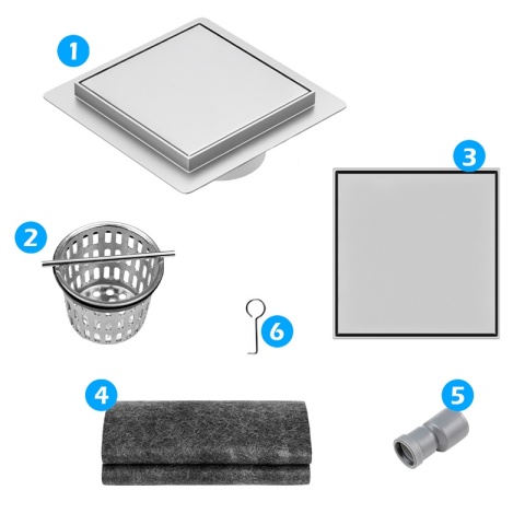 ODPŁYW LINIOWY KWADRATOWY 15x15 CM INOX WYSOKA PRZEPUSTOWOŚĆ DL08 FIX