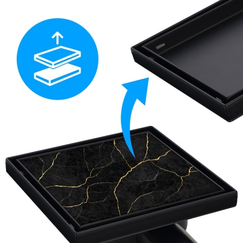 ODPŁYW LINIOWY KWADRATOWY 10x10 CM CZARNY NISKI SYFON 360 DL07 FIX G1