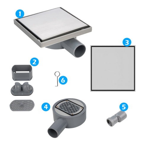 ODPŁYW LINIOWY KWADRATOWY 10x10 CM INOX OBROTOWY NISKI SYFON 360 DL07 FIX