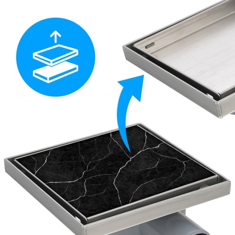 ODPŁYW LINIOWY KWADRATOWY 10x10 CM INOX OBROTOWY NISKI SYFON 360 DL07 FIX