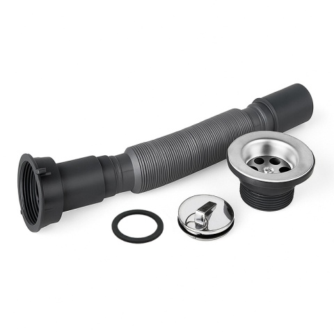 SYFON DO ZLEWU KUCHENNEGO Z KORKIEM CHROM UNIWERSALNY S8 REGULOWANY 28-70CM