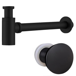 SYFON UMYWALKOWY METALOWY MIKE-BL + KOREK KLIK-KLAK CZARNY MAT ZESTAW