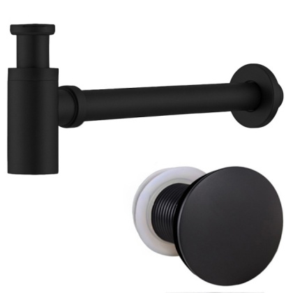 SYFON UMYWALKOWY METALOWY MIKE-BL + KOREK KLIK-KLAK CZARNY MAT ZESTAW