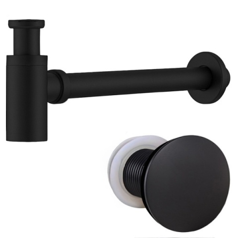 SYFON UMYWALKOWY METALOWY MIKE-BL + KOREK KLIK-KLAK CZARNY MAT ZESTAW