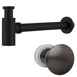 SYFON UMYWALKOWY METALOWY MIKE-BL + KOREK KLIK-KLAK SZCZOTKOWANA STAL ZESTAW