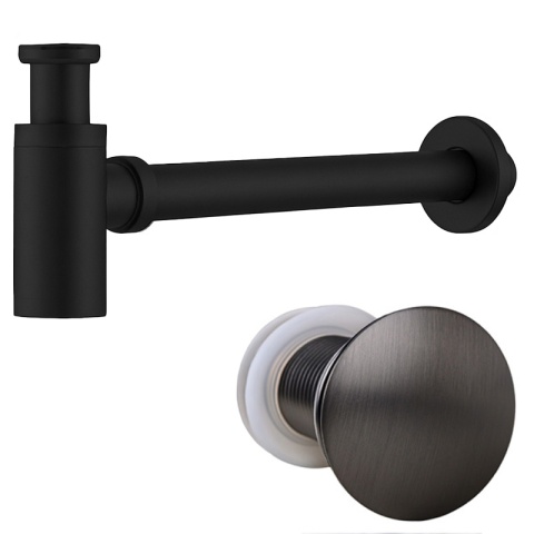 SYFON UMYWALKOWY METALOWY MIKE-BL + KOREK KLIK-KLAK SZCZOTKOWANA STAL ZESTAW