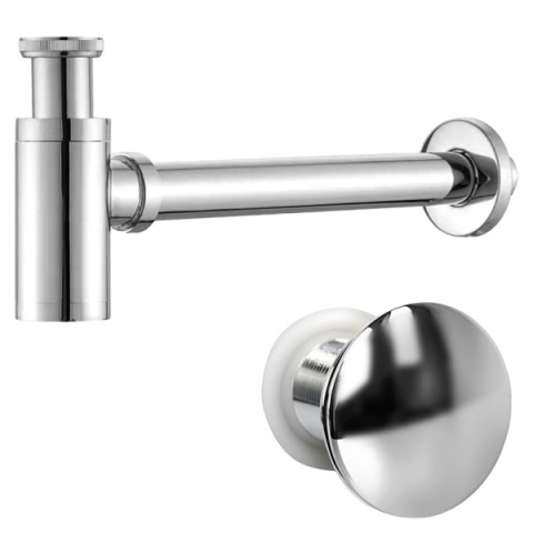 SYFON UMYWALKOWY METALOWY MIKE-CH + KOREK KLIK-KLAK CHROM ZESTAW