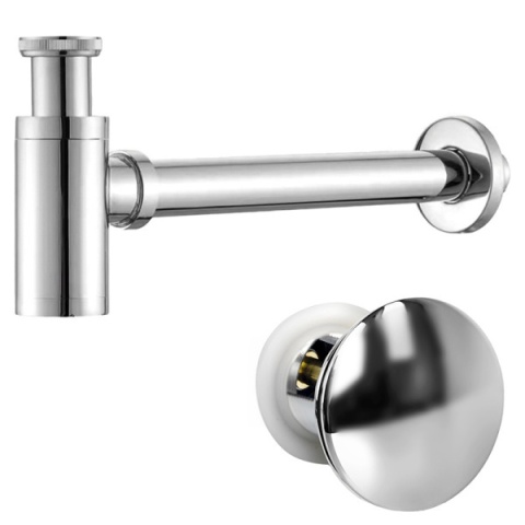 SYFON UMYWALKOWY METALOWY MIKE-CH + KOREK KLIK-KLAK Z PRZELEWEM ZESTAW CHROM