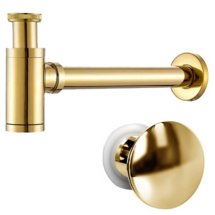 SYFON UMYWALKOWY METALOWY MIKE-GL + KOREK KLIK-KLAK Z PRZELEWEM ZŁOTY ZESTAW