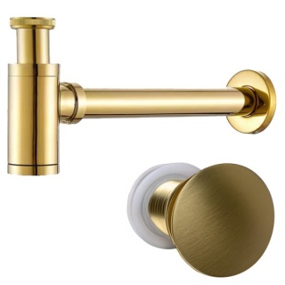 SYFON UMYWALKOWY METALOWY MIKE-GL + KOREK KLIK-KLAK ZŁOTY SZCZOTKOWANY ZESTAW