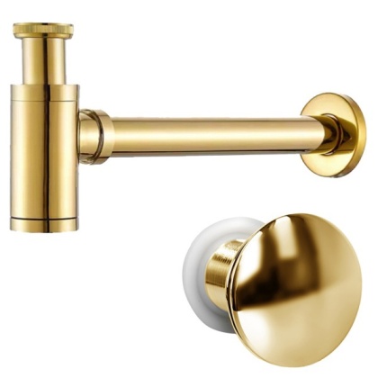 SYFON UMYWALKOWY METALOWY MIKE-GL + KOREK KLIK-KLAK ZŁOTY ZESTAW