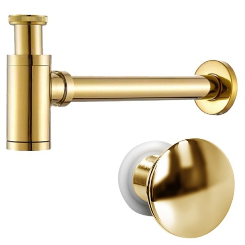 SYFON UMYWALKOWY METALOWY MIKE-GL + KOREK KLIK-KLAK ZŁOTY ZESTAW