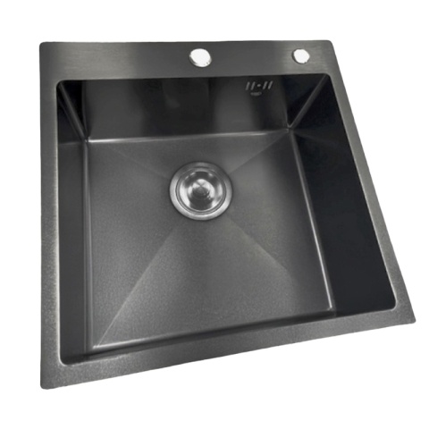 ZLEW KUCHENNY ZLEWOZMYWAK JEDNOKOMOROWY STALOWY GRAFITOWY ALOR-BL-50X50 DOZOWNIK SYFON UCHWYTY
