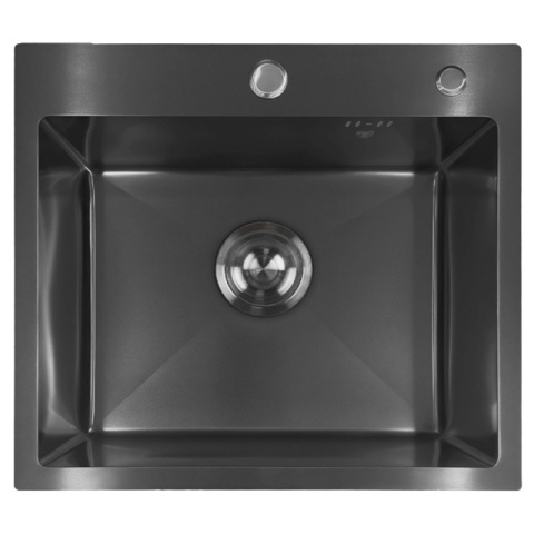 ZLEW KUCHENNY ZLEWOZMYWAK JEDNOKOMOROWY STALOWY GRAFITOWY TONGA-BL-50X45 DOZOWNIK SYFON UCHWYTY